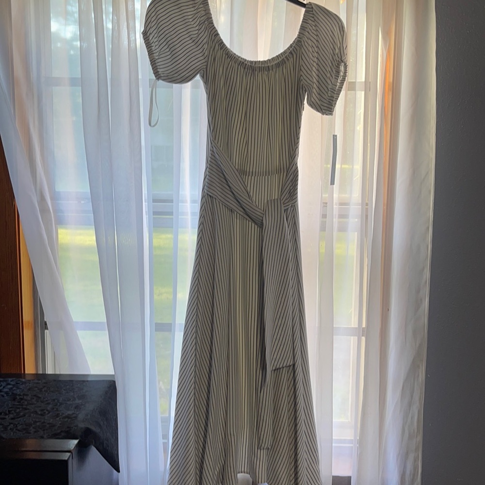 Elegant white and blue striped spring dress